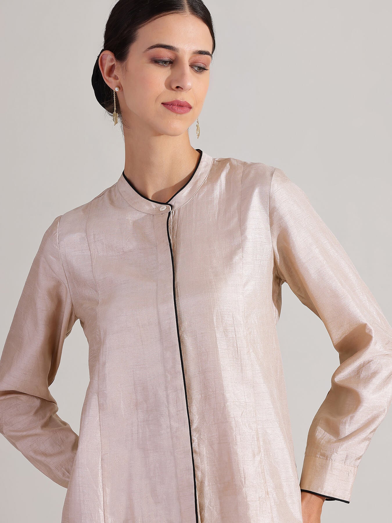 Silk Blend Colourblock Co-ord Set - Cream