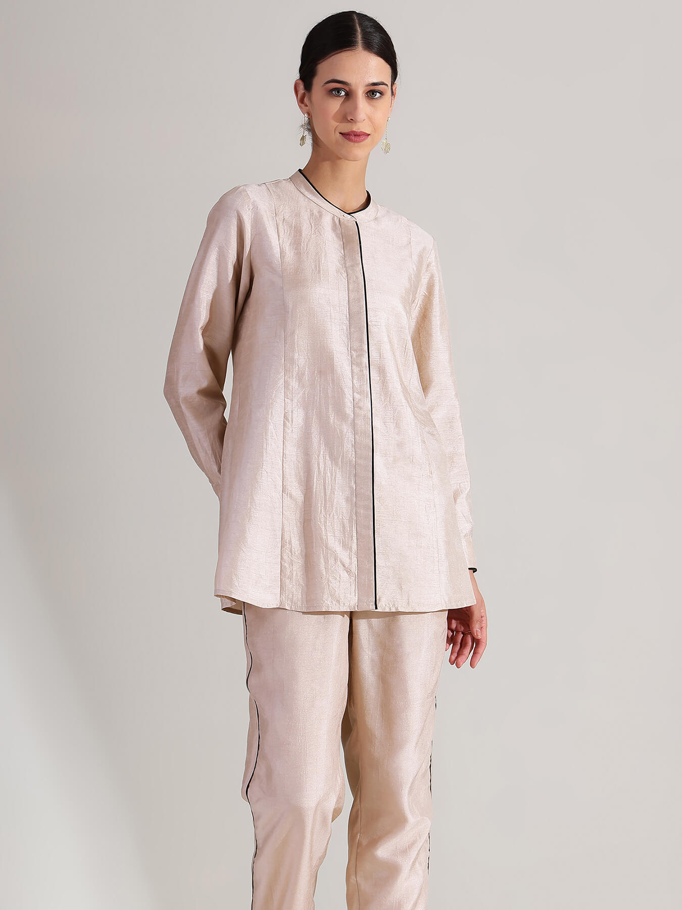 Silk Blend Colourblock Co-ord Set - Cream