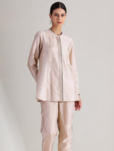 Silk Blend Colourblock Co-ord Set - Cream