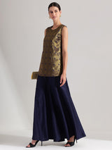 Jacquard Woven Sleeveless Co-ord Set - Navy Blue
