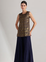 Jacquard Woven Sleeveless Co-ord Set - Navy Blue