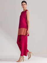 Viscose Silk Gold Striped Co-ord Set - Pink