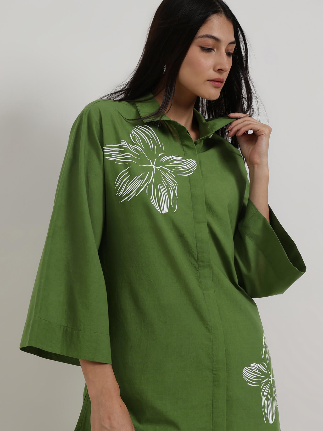 Cotton Placement Floral Co-Ord Set - Green