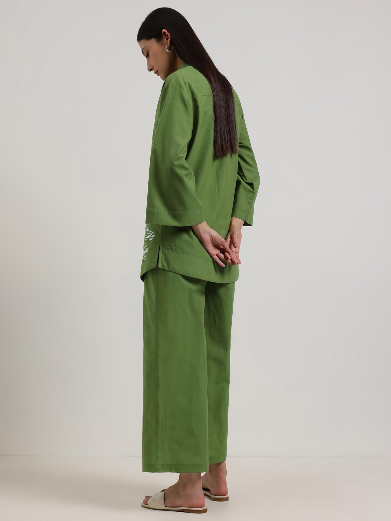 Cotton Placement Floral Co-Ord Set - Green