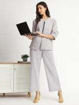 Cotton Woven Design Co-ord Set with Bralette - Grey