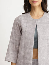 Cotton Woven Design Co-ord Set with Bralette - Grey