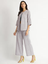 Cotton Woven Design Co-ord Set with Bralette - Grey