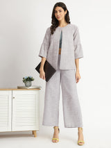 Cotton Woven Design Co-ord Set with Bralette - Grey