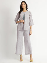 Cotton Woven Design Co-ord Set with Bralette - Grey