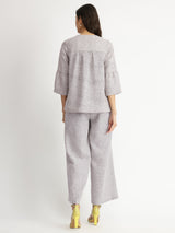 Cotton Woven Design Co-ord Set with Bralette - Grey