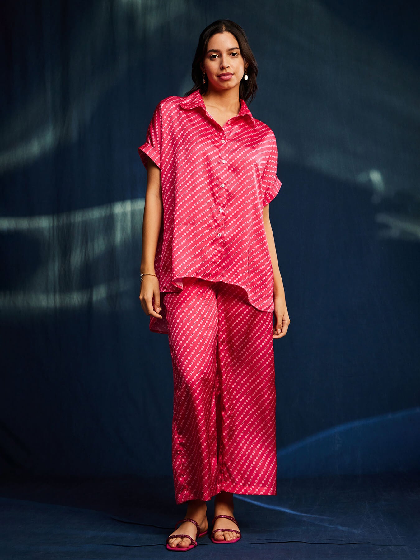 Satin Bandhani Coord - Pink