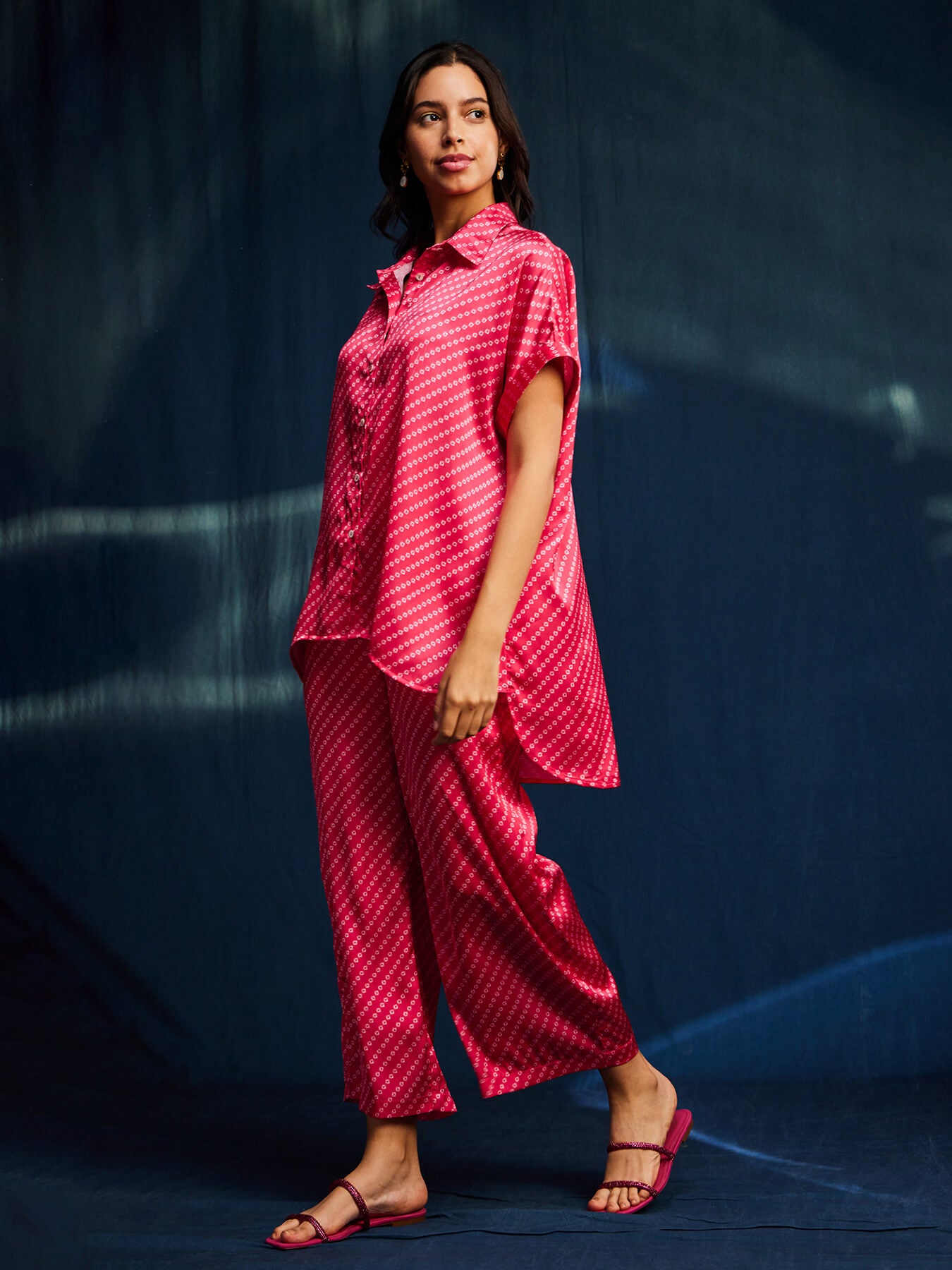 Satin Bandhani Coord - Pink