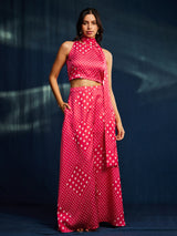 Satin Bandhani Skirt Set - Pink