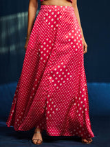 Satin Bandhani Skirt Set - Pink