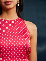 Satin Bandhani Skirt Set - Pink