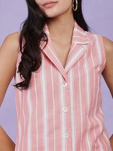 Cotton Striped Co-ord Set - Light Pink