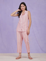 Cotton Striped Co-ord Set - Light Pink