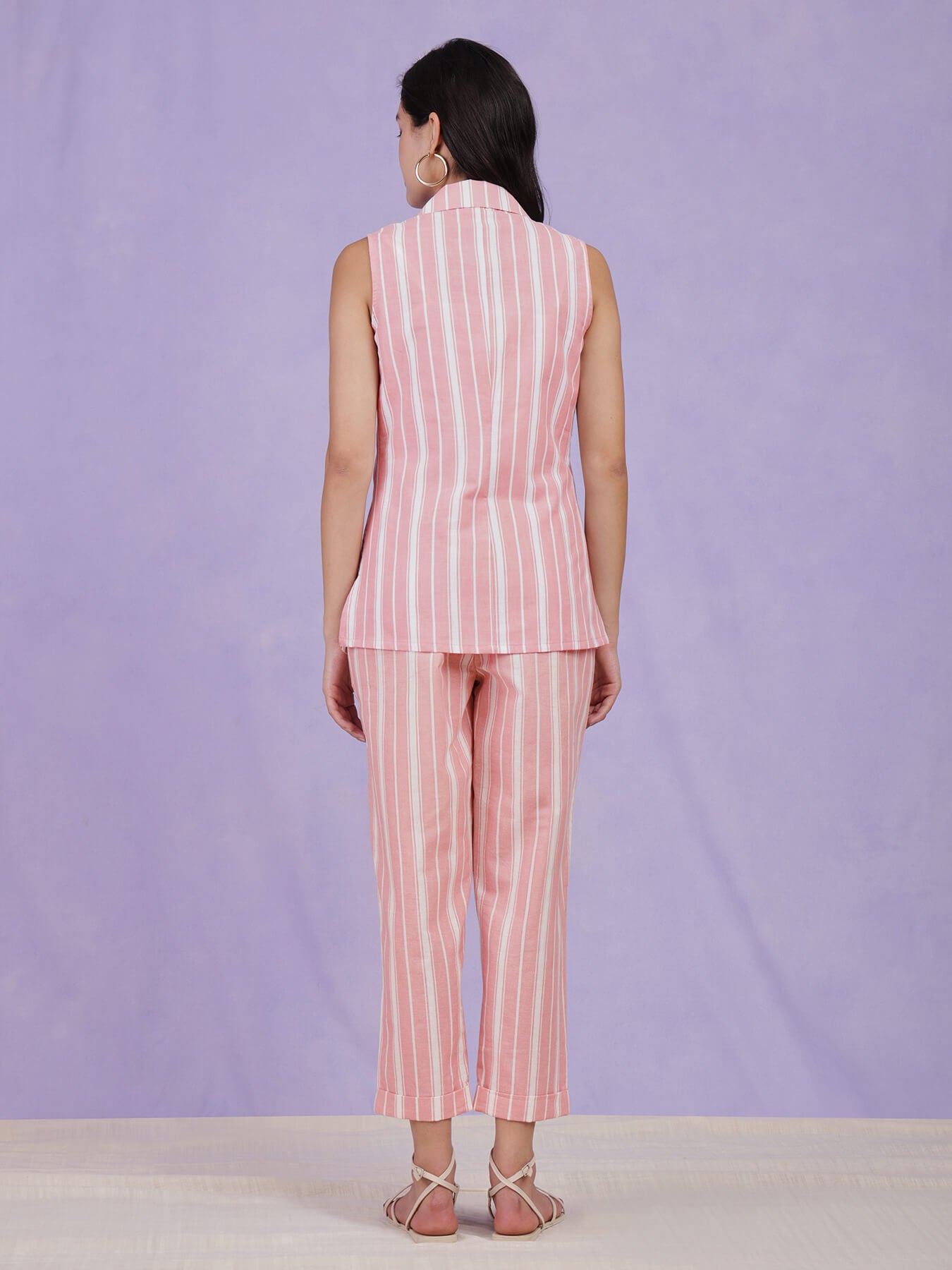 Cotton Striped Co-ord Set - Light Pink