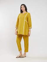 Rayon Solid Lace Detail Co-ord Set - Yellow