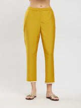 Rayon Solid Lace Detail Co-ord Set - Yellow