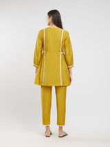 Rayon Solid Lace Detail Co-ord Set - Yellow