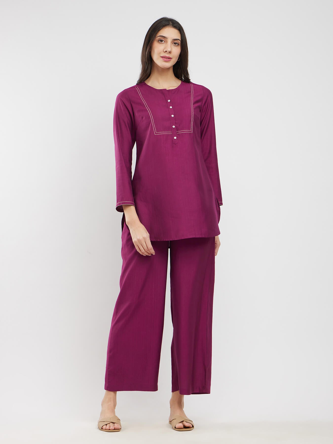 Silk Blend Solid Co-ord Set - Pink