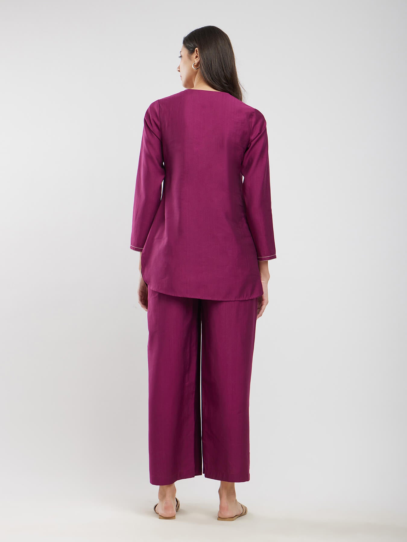 Silk Blend Solid Co-ord Set - Pink