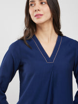 Silk Blend Solid Co-ord Set - Navy Blue