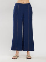 Silk Blend Solid Co-ord Set - Navy Blue