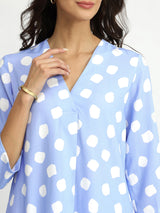 Rayon Polka Pleated Co-ord Set - Blue