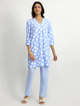 Rayon Polka Pleated Co-ord Set - Blue