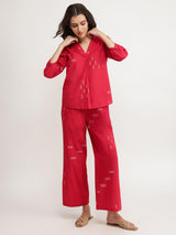Cotton Geometric Print Co-ord Set - Red