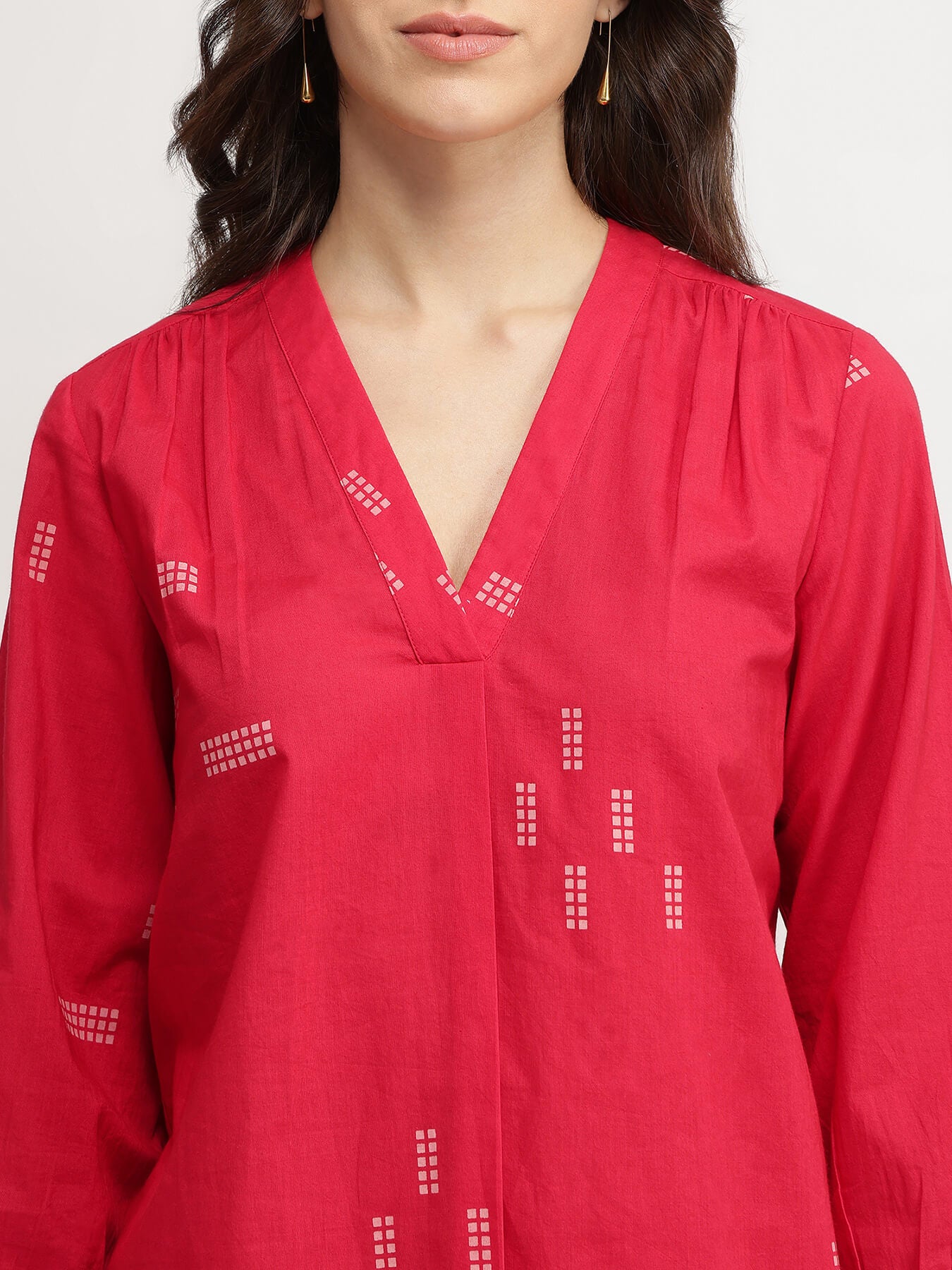 Cotton Geometric Print Co-ord Set - Red
