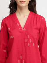 Cotton Geometric Print Co-ord Set - Red