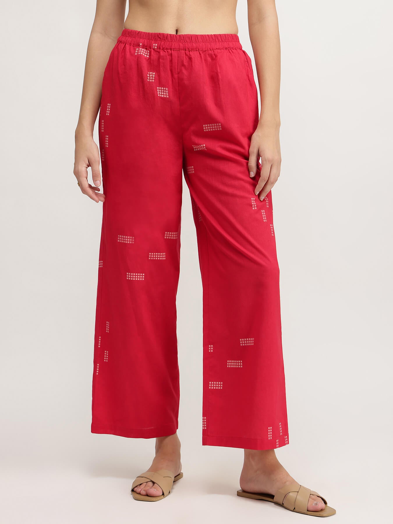 Cotton Geometric Print Co-ord Set - Red