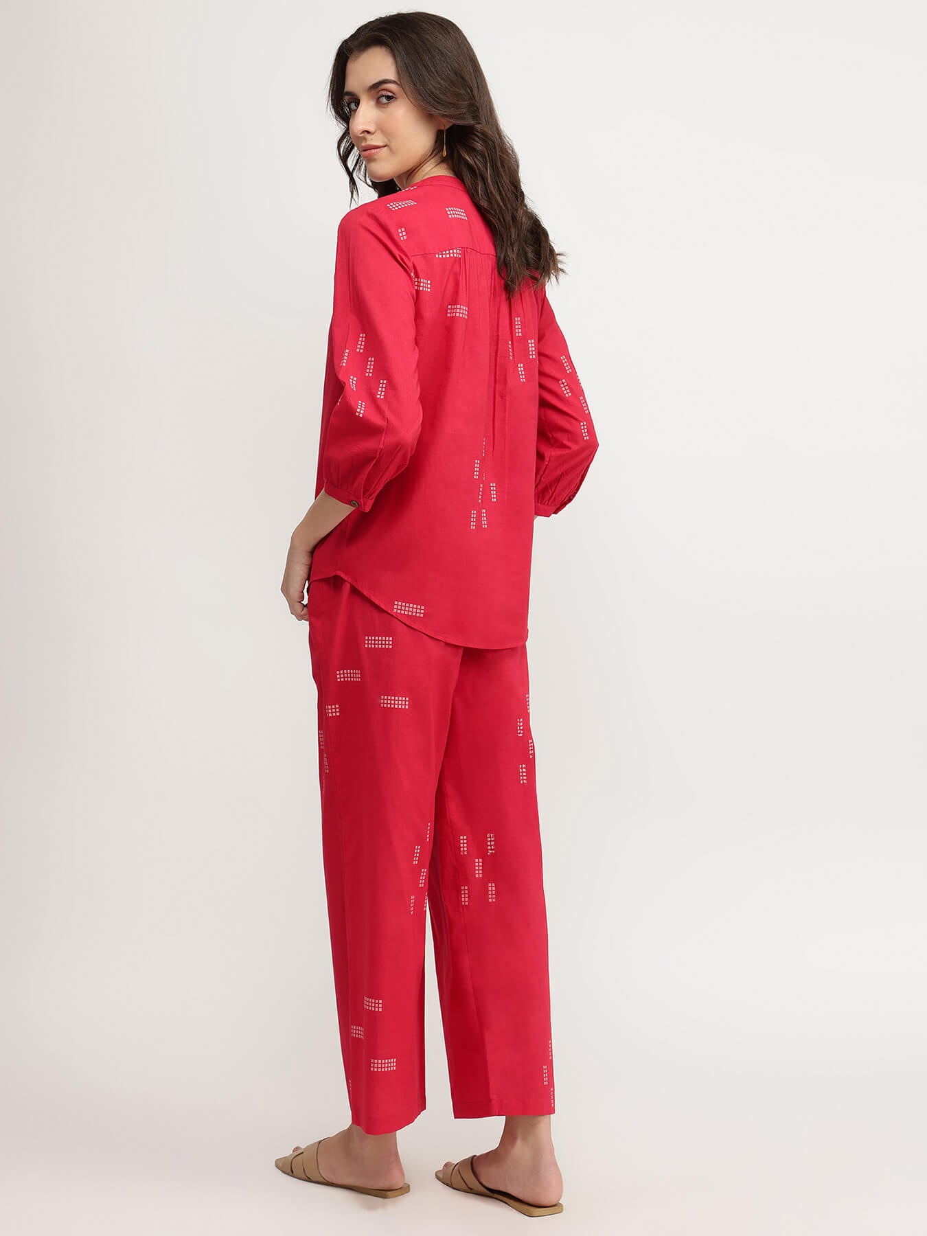 Cotton Geometric Print Co-ord Set - Red