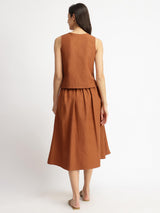 Linen Blend Solid Skirt Set - Rust