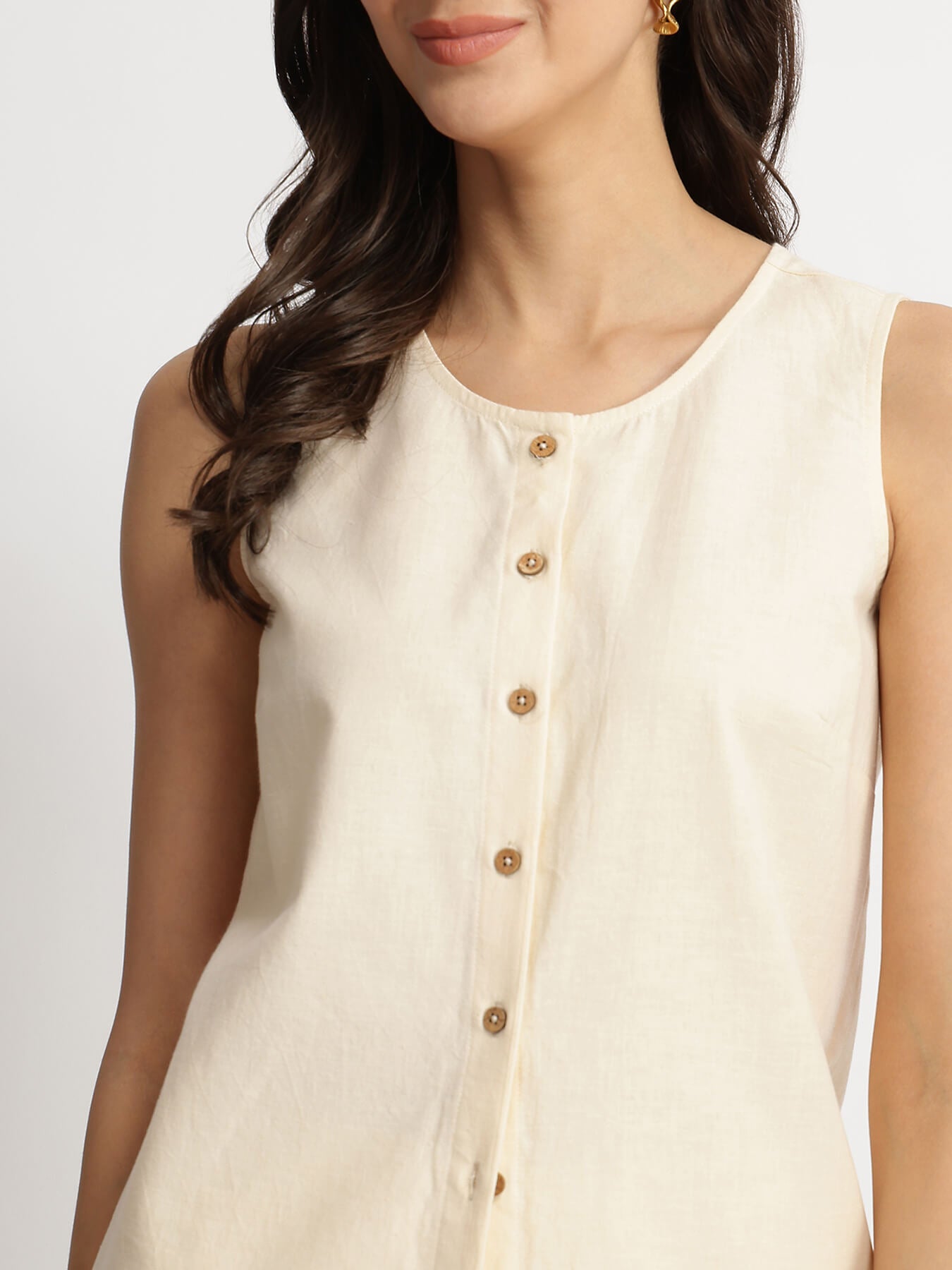 Linen Blend Solid Co-ord Set - Beige