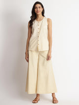 Linen Blend Solid Co-ord Set - Beige