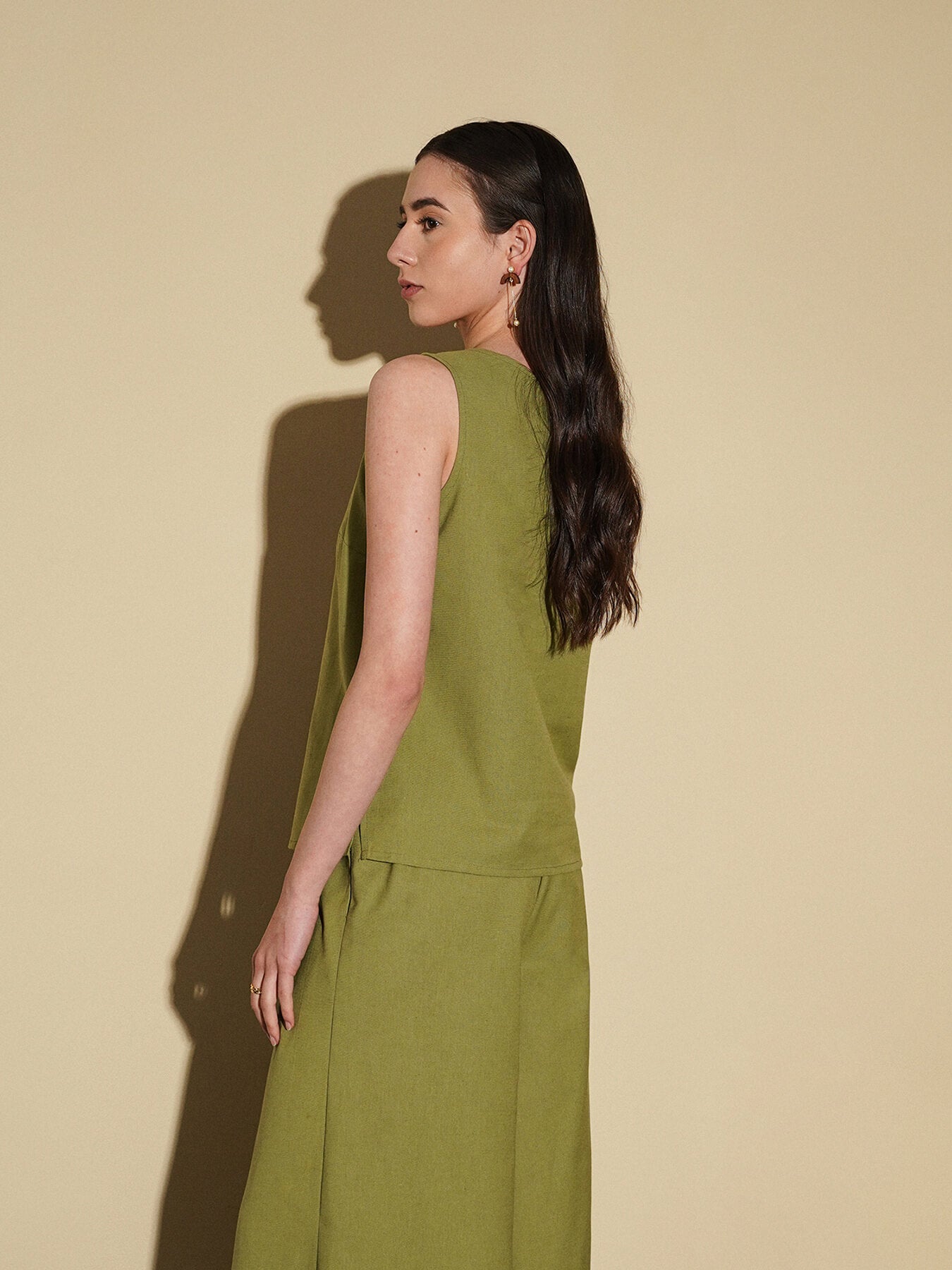 Linen Blend Solid Co-Ord Set - Green