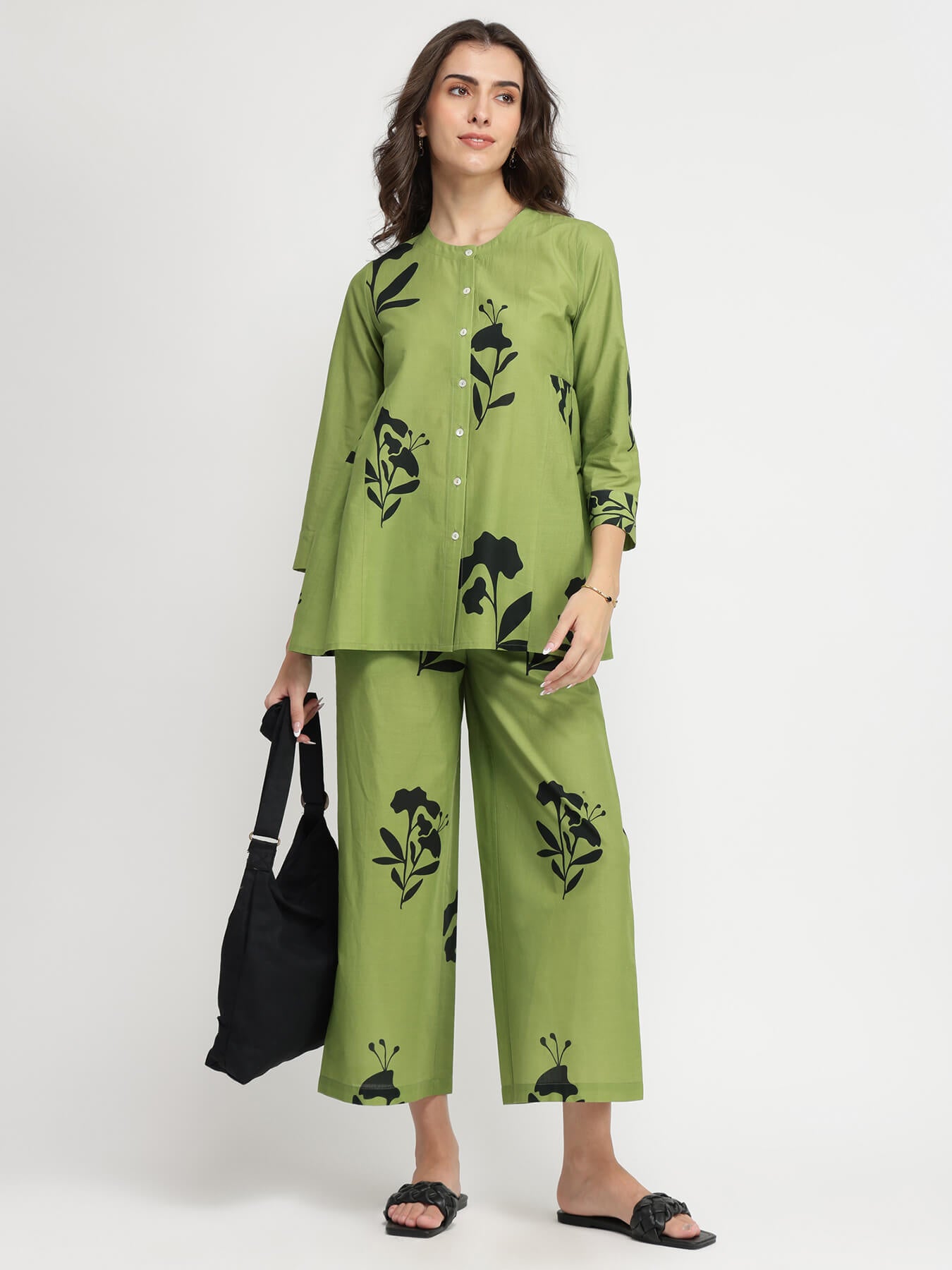 Cotton Floral Co-ord Set - Green