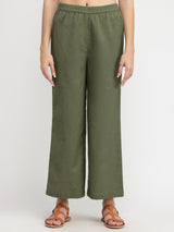 Linen Blend Solid Co-ord Set - Olive