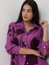 Cotton Floral Shirt Co-ord Set - Purple