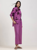 Cotton Floral Shirt Co-ord Set - Purple
