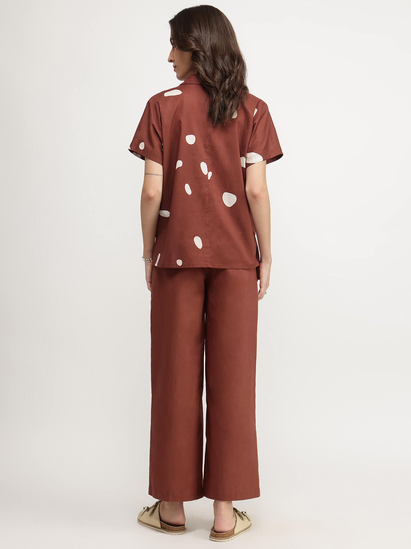 Cotton Abstract Print Co-ord Set - Brown