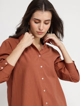 Linen Blend Solid Co-ord Set - Rust