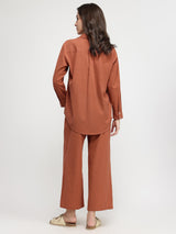 Linen Blend Solid Co-ord Set - Rust