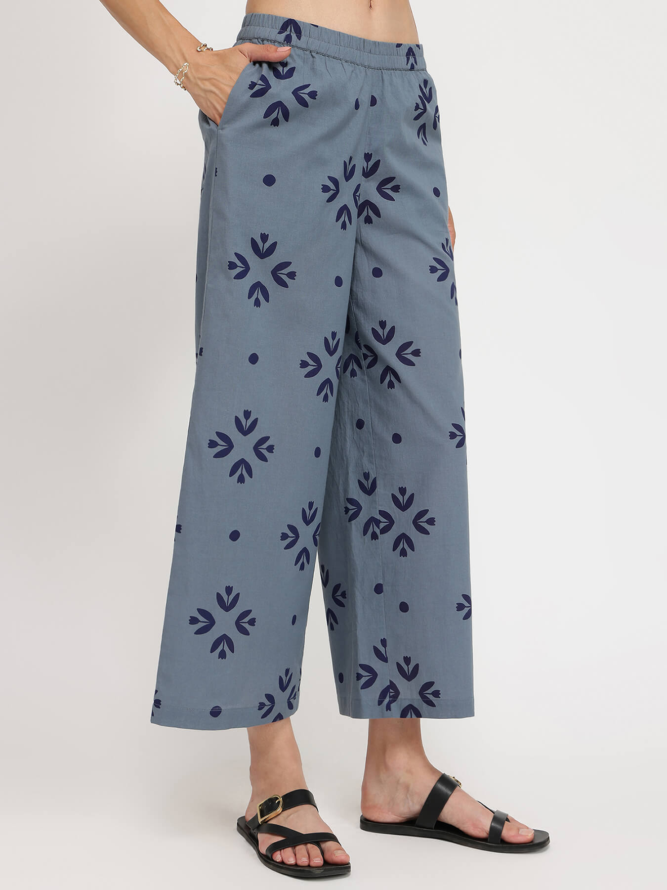 Cotton Floral Motif Co-ord Set - Blue