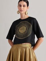 Silk Tissue Statement Print Skirt Set - Black & Gold