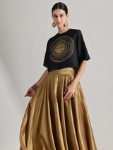 Silk Tissue Statement Print Skirt Set - Black & Gold
